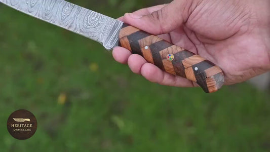 Hand forged Damascus fillet knife 512 layers with wood handle and leather sheath